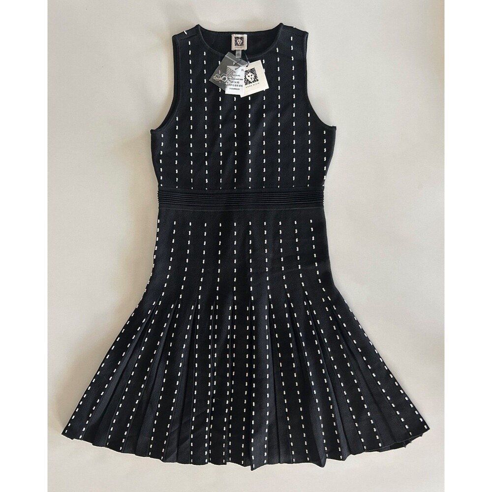 Anne Klein Black White Sleeveless Knit Pleated Dress – Size XS